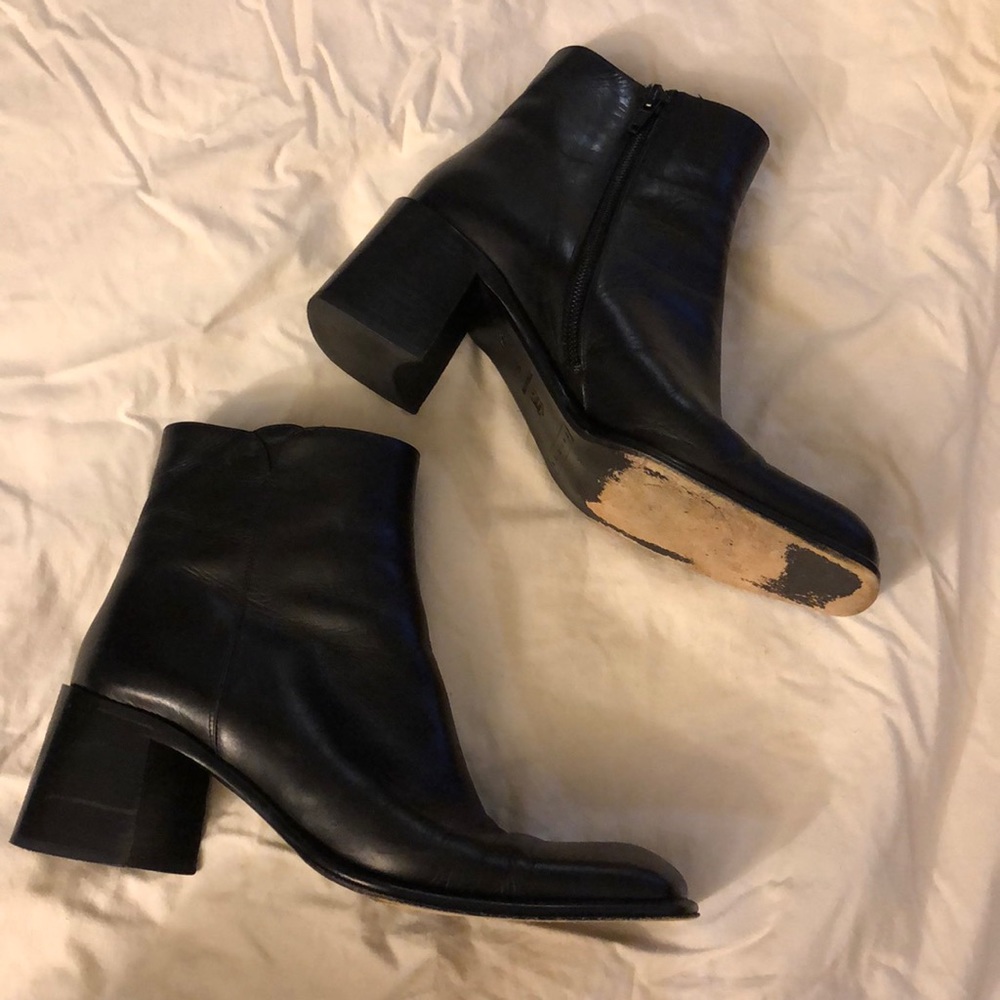 Black square toe heels